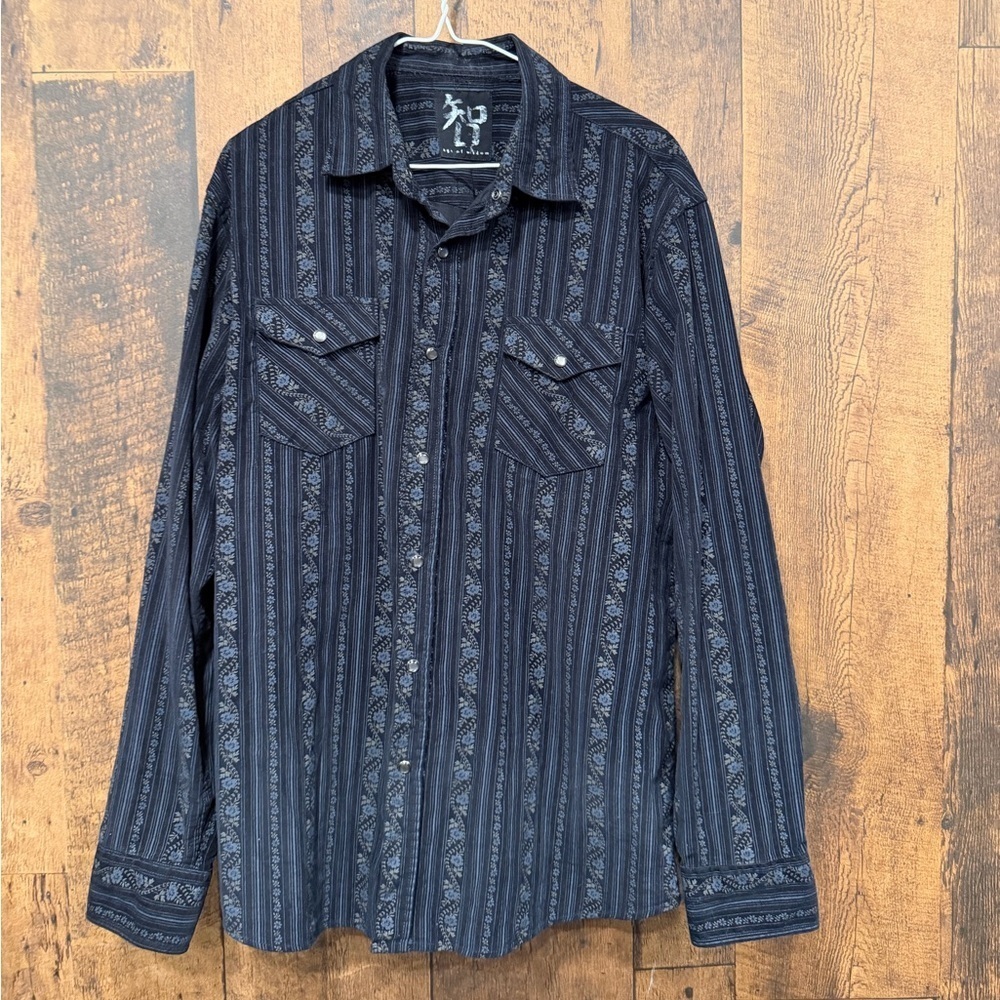 Age of wisdom Men's Black Patterned pearl Button-Up Shirt large EUC